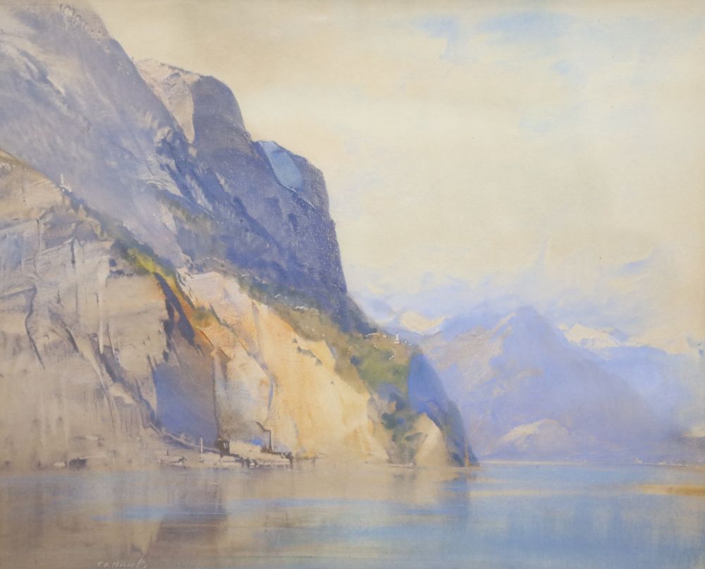 Cecil Arthur Hunt (1873-1965), watercolour, Norwegian fjord scene, signed, 30 x 38cm